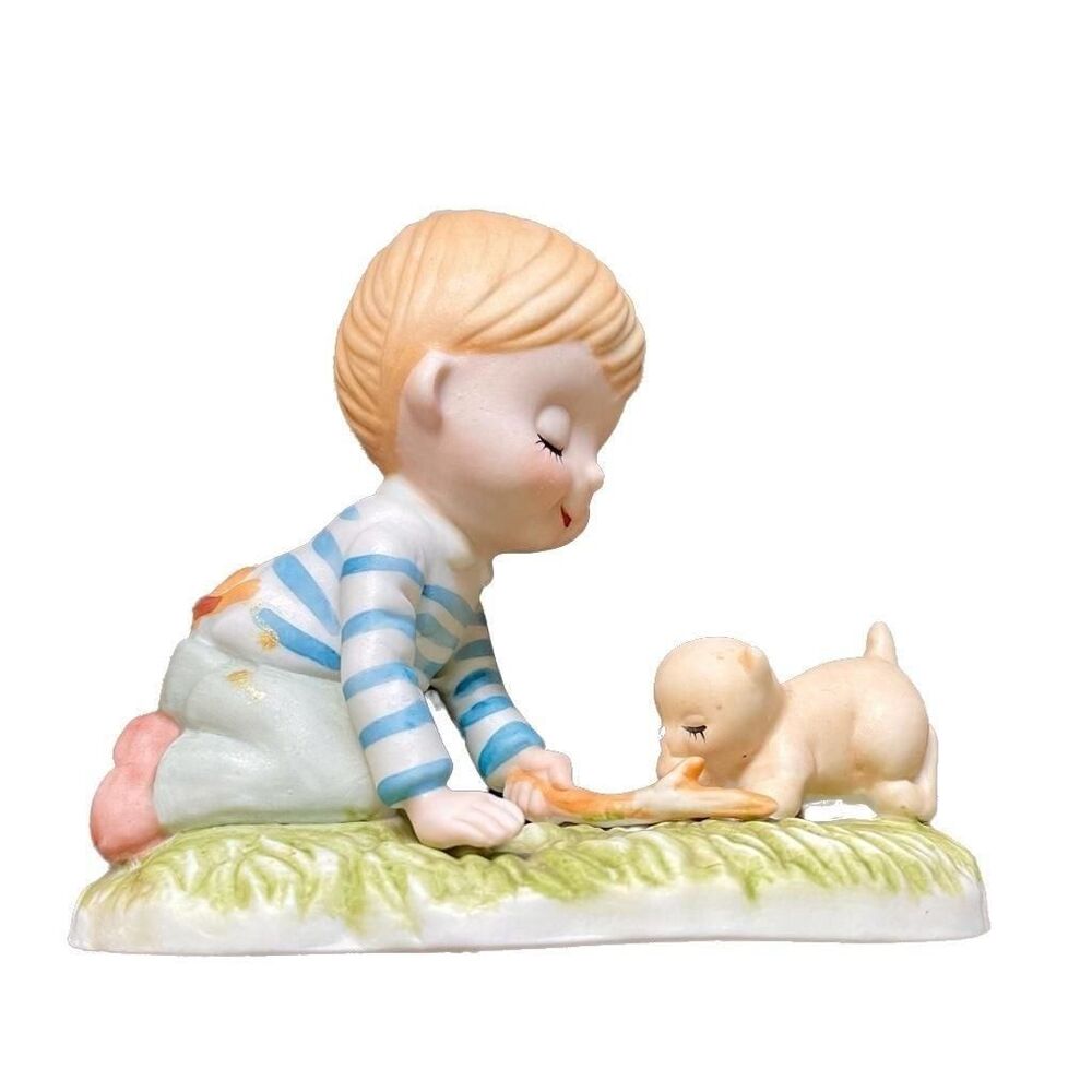 Vintage Luv Ums Love is Happiness Boy with Puppy Figurine